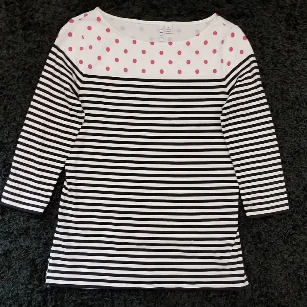 Elleβ3/4βSleeveβPolkaΒ DotβStripeβTop